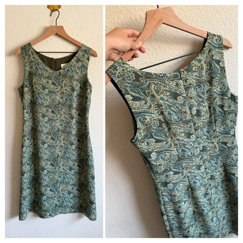 Kathie Lee Collection vintage Elegant Paisley Green Dress- Size S